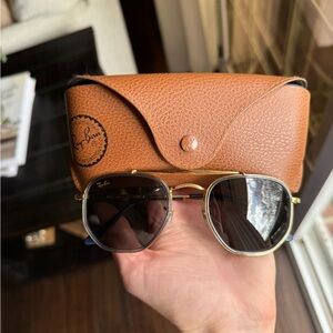 Ray-Ban Marshall II Gold Frame Sunglasses with Dark Grey Lenses and Brown Case
